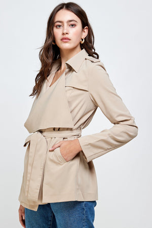 Draped Collar Trench Coat Top