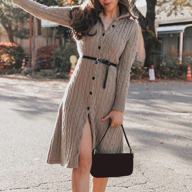 Casual stand collar knitted dress