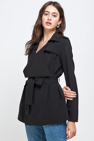 Draped Collar Trench Coat Top