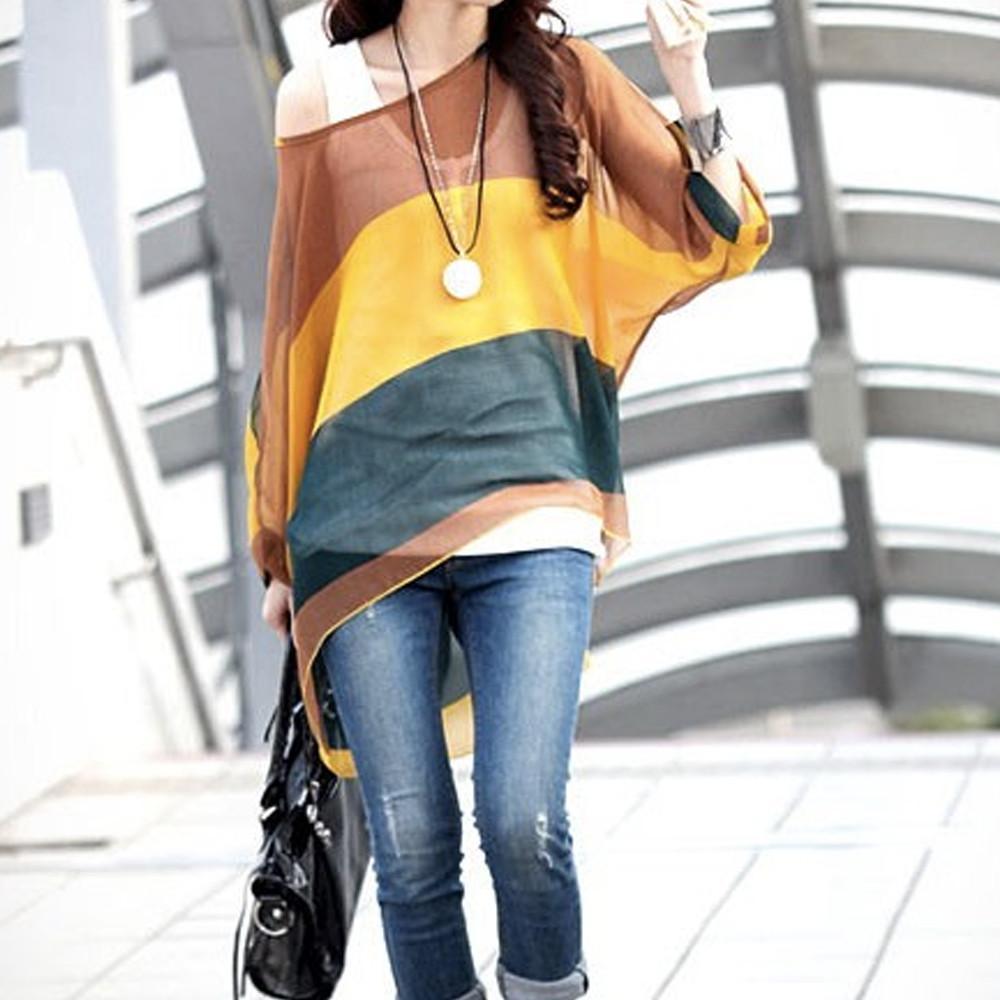 Loose Fit Wide Stripe Chiffon Top