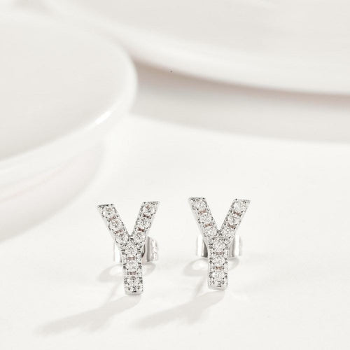 Crystals Pave Letter Stud Monogram Earrings