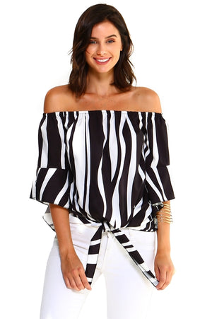 Off-Shoulder Striped Blouse