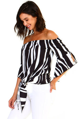 Off-Shoulder Striped Blouse