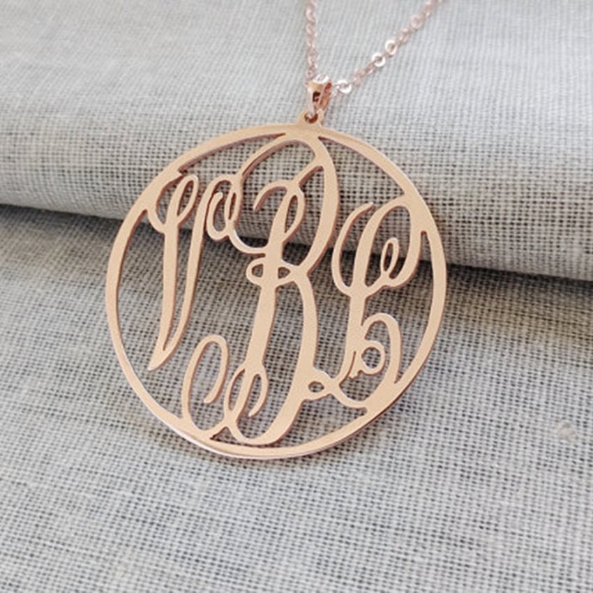 Stainless Steel Customized Monogram Round Necklace