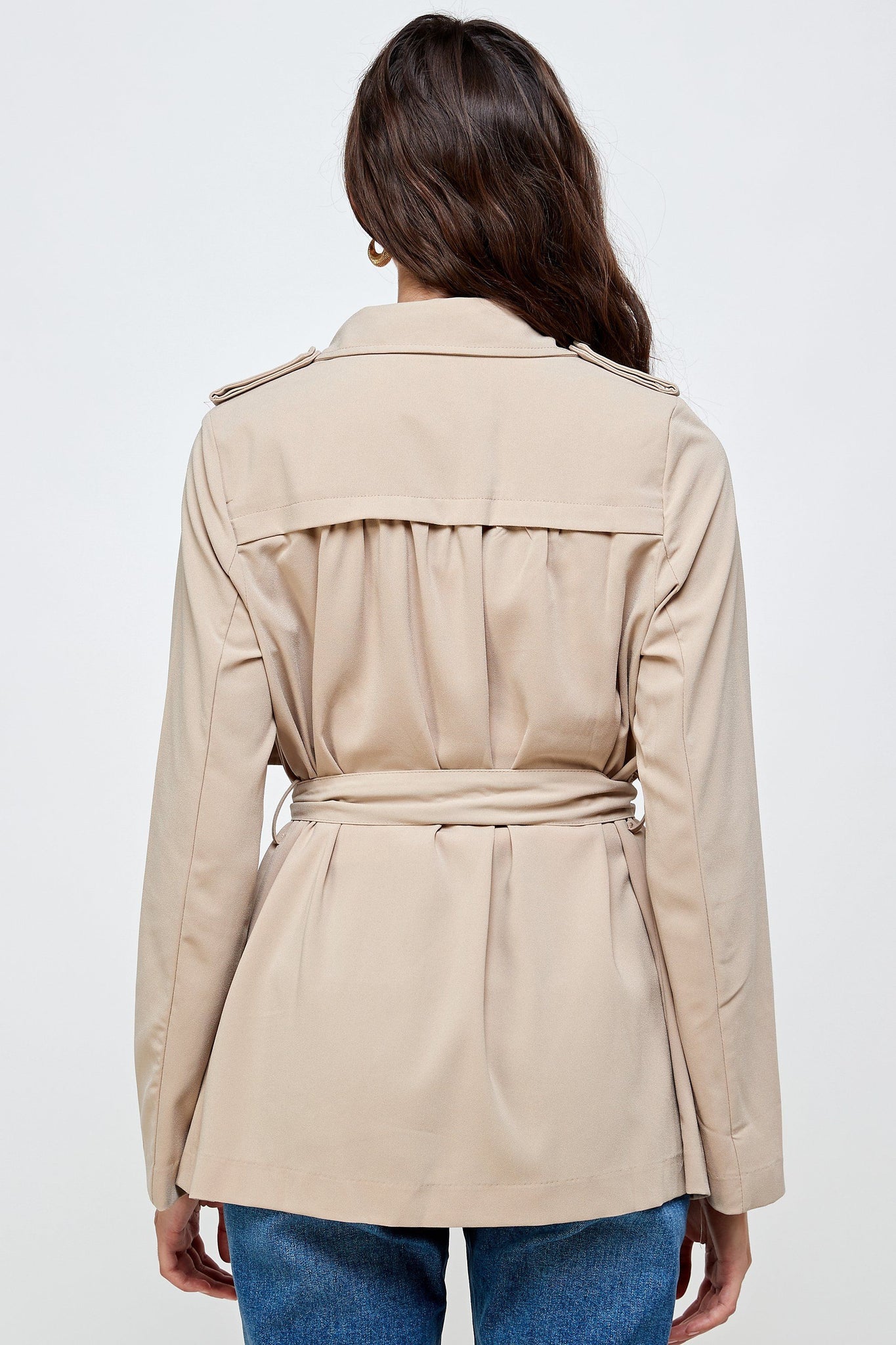 Draped Collar Trench Coat Top